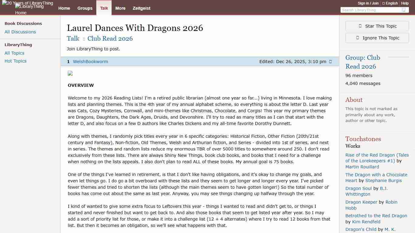 Laurel Dances With Dragons 2026 Club Read 2026 LibraryThing